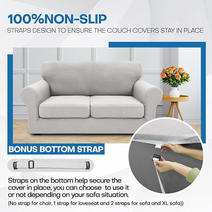 XINEAGE 2026 New 2 Pieces Chair Covers with Arms Super Stretch Chair Slipcover for Living Room Pet Dog Universal Slip Cover Anti Slip Armchair Furniture Protector (Silver Grey), 31"-46"(1 Cushion)