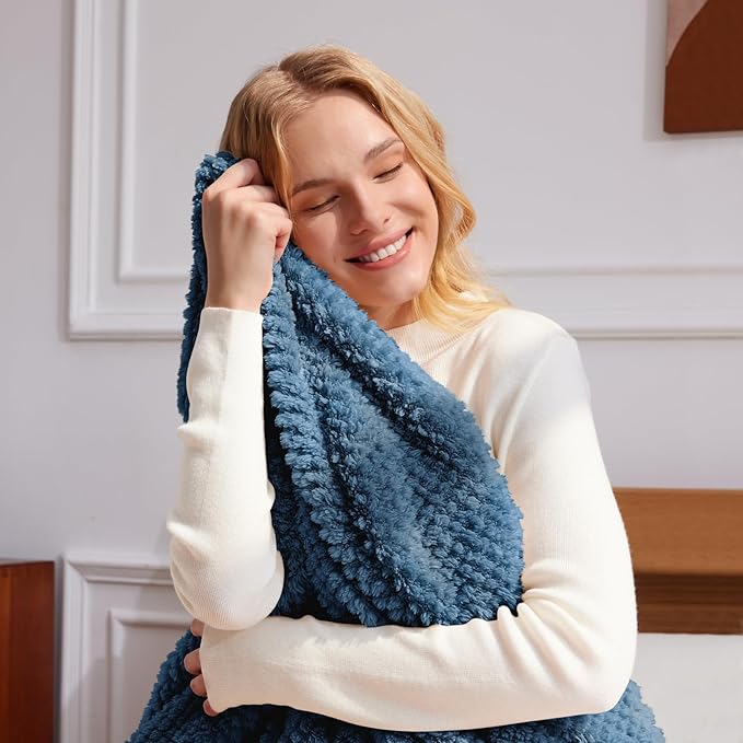 Whale Flotilla King Size Fuzzy Fleece Blanket for Bed, 90x104 Inch Fluffy Warm Soft Jacquard Blankets for All Season, Lightweight and Cozy, Navy Blue