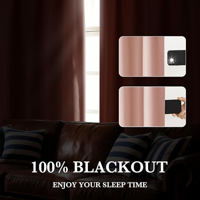 RYB HOME 100% Blackout Bathroom Curtains Over Sink 30 inches Long, Heat & UV Blocking Total Room Darkening Noise Reducing Curtains for Basement RV Campers, Peach Pink, 2 Panels Set