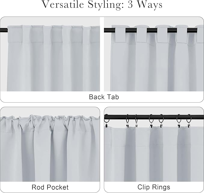PONY DANCE 60% Light Blocking Curtains 95 inch Long, Room Darkening Curtains for Bedroom, Thermal Insulated Drapes for Living Room Window with Back Tab, 52 x 95 Inch,2 Panels Set, Greyish White