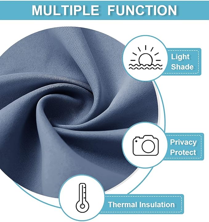 RYB HOME Blackout Curtains for Bedroom Living Room 63 inches Long, Thermal Insulated Privacy Rod Pocket Drapes for Nursery Office Home Theater, Width 42 by Length 63, Stone Blue, 2 Panels
