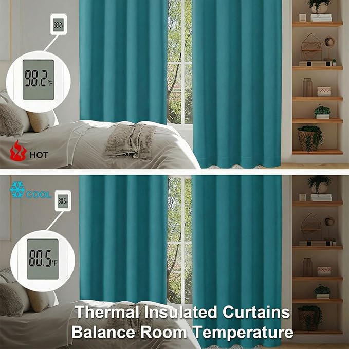 Simplebrand Ava Teal Short Blackout Curtains for Bedroom 45 Inches Long 2 Panels Set, Solid Thermal Insulated, Energy Saving Window Treatment Curtains Blackout Drapes, W40 x L45 Inch