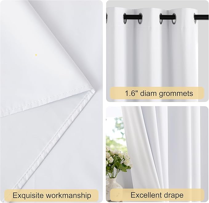 NICETOWN 100% Blackout Window Curtain Panels 54" Length, Set of 2, Snow White, 42 inches Wide, Thermal Insulated Drapes for Kitchen