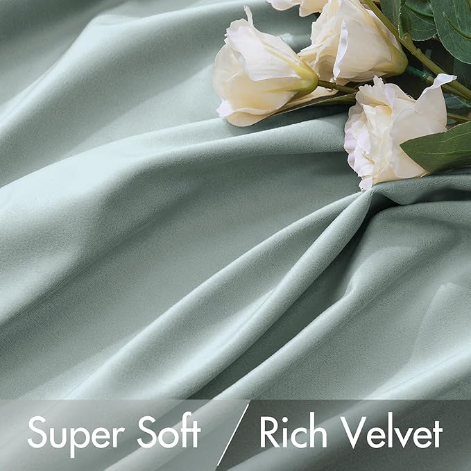 MIULEE Velvet Curtains 108 inches - Luxury Blackout Curtains for Bedroom Living Room Thermal Insulated Super Soft Window Drapes Rod Pocket & Back Tab, Misty Blue, W52 x L108 inches, 2 Panels