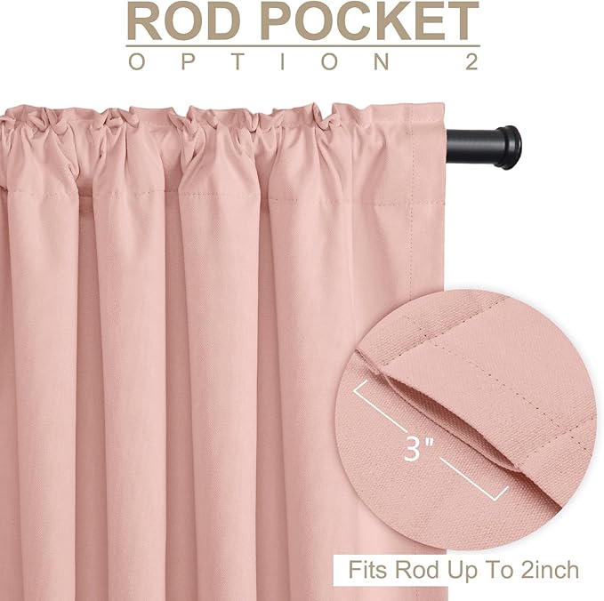100% Blackout Shield Linen Blackout Curtains for Bedroom 96 Inches Long, Back Tab/Rod Pocket Living Room Drapes, Thermal Insulated Blackout Curtains 1 Panel Set, 100" W x 96" L, Blush Pink