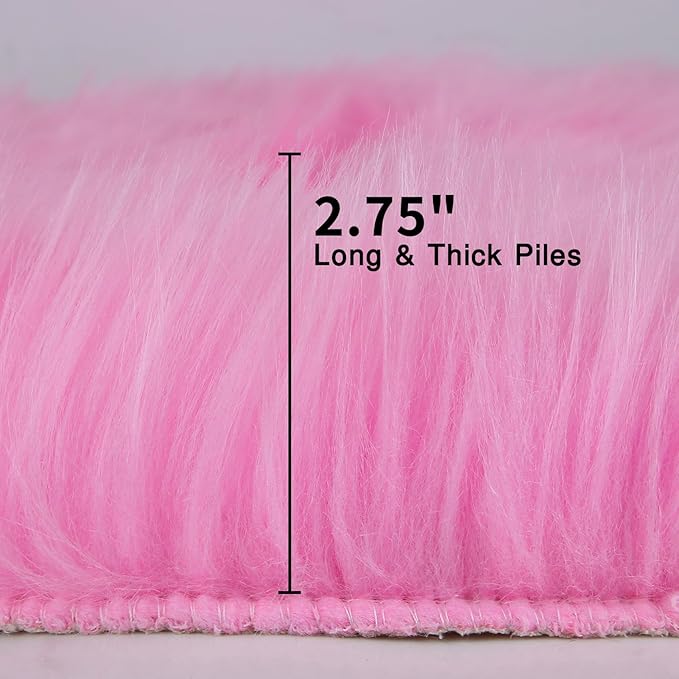 duduta Hot Pink Faux Sheepskin Runner Rug 2x6 ft, Fluffy Shag Girls Bedroom Dorm Rug Decor Fur Seat Covers Washable