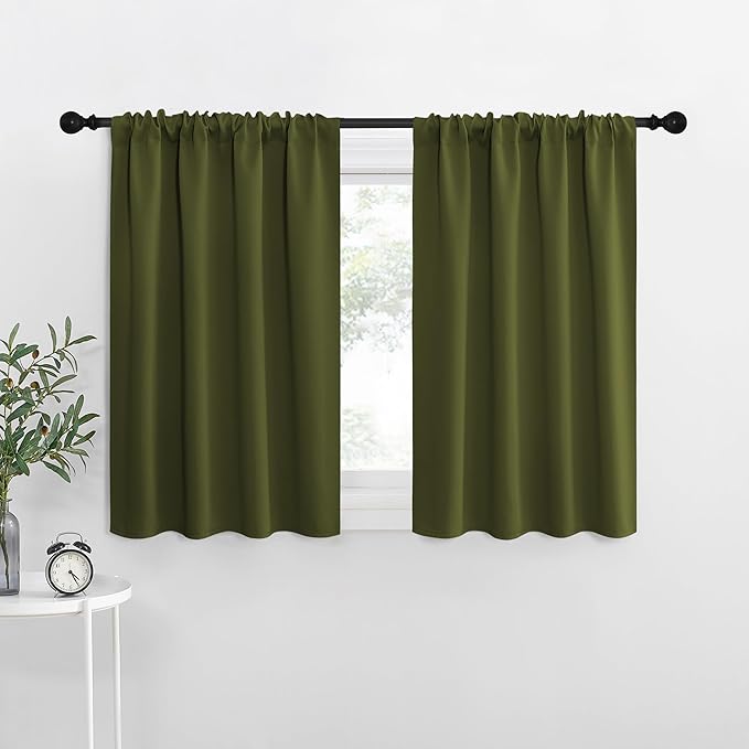 NICETOWN RV Blackout Curtains for Camper Windows, Olive, 29" Wide by 40" Long, 2 PCs, Short Blackout Curtains & Drapes, Thermal Insulated Blackout Curtain Panels for Kids Room, Play Room