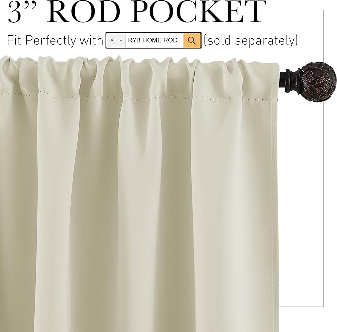 RYB HOME RV Curtains for Camper Windows, Mini Small Thermal Insulated Sunlight Heat Blocking Blocking Privacy Portable Curtains for Travel Trailer, Width 34 by Length 24, Beige, 2 Panels
