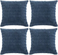 Fancy Homi 4 Packs Dusty Blue Decorative Throw Pillow Covers 14x14 Inch for Living Room Couch Bed Sofa, Rustic Farmhouse Boho Home Decor, Soft Plush Striped Corduroy Square Cushion Case 35x35 cm
