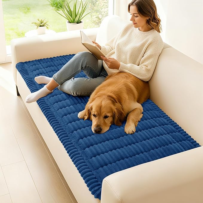 hyha Couch Covers for Dogs Washable, Non Slip Plush Dog Sofa Protectors, Fuzzy Pet Couch Covers for 3 Cushion Sofa Pet Friendly (Navy Blue, 27.6" x 27.6")