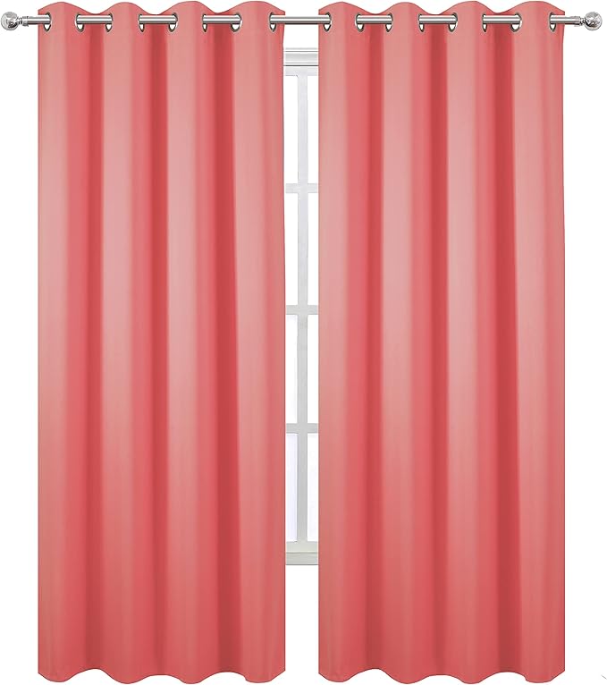 LEMOMO Blackout Curtains 66 x 84 inch/Coral Curtains Set of 2 Panels/Thermal Insulated Room Darkening Bedroom Curtains
