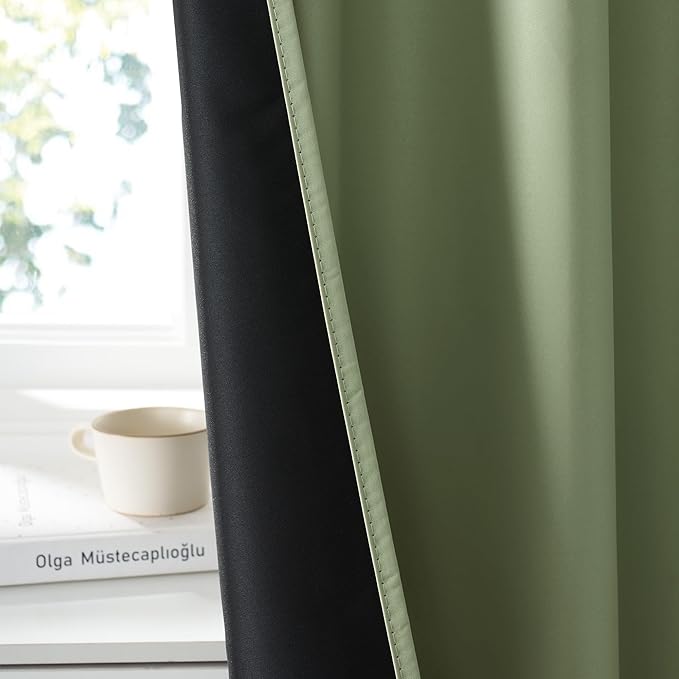 RYB HOME Bedroom Blackout Curtains 63 inches Long, 100% Blackout Thermal Insulated Noise Reducing Curtains for Living Room Nursury, 62 inches Wide by 63 inches Long, Sage Green