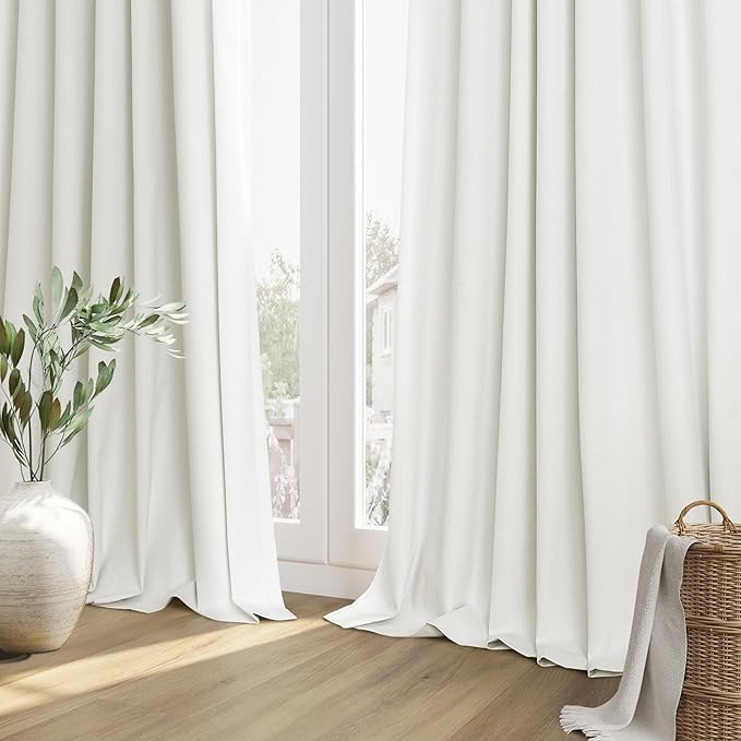 Guken Ivory Linen 100% Blackout Curtains 90 Inch Length 2 Panels Set for Living Room Bedroom Back Tab Thermal Insulated Black Out Linen Drapes Room Darkening Window Curtains 40 Inches Wide