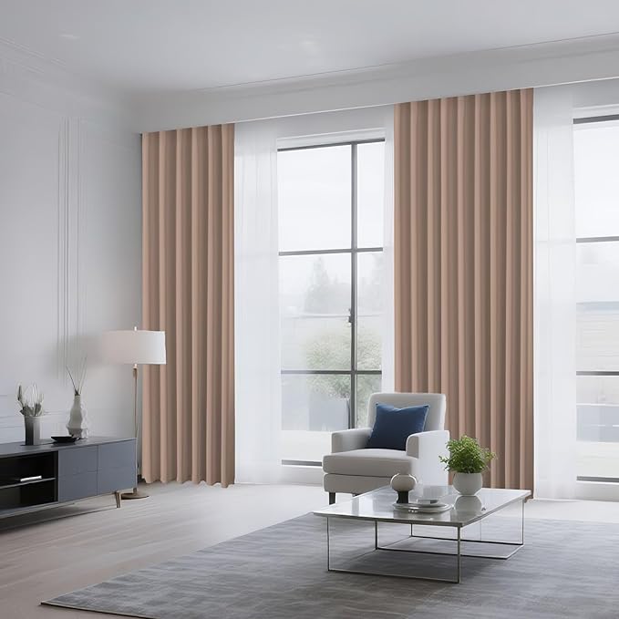 CUCRAF Khaki Blackout Curtains 108 inch Length 2 Panels Set, Rod Pocket Room Darkening Drapes for Bedroom Living Room, Insulated Thermal Light Blocking Window Curtain (W52 x L108 Inch)