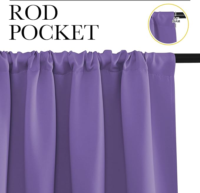 NICETOWN Living Room Curtains, Blackout Draperies, Lilac Purple, 1 Pair, 70 x 84-inch, Home Decorations Thermal Insulated Solid Rod Pocket Blackout Drapes for Cafe