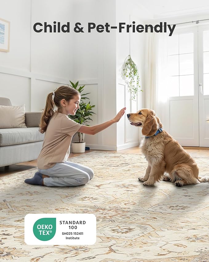 AMADA HOMEFURNISHING 2x4 Washable Area Rug, Low-Profile Entryway Rug with Non-Slip Backing & Durable Edge Binding, Vintage Rug Pattern, Small Rugs for Entryway, Kitchen & Living Room