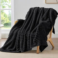 BEDELITE Twin Blanket for Couch & Bed, 300GSM Soft & Warm Fleece Blanket, Decorative and Giftable Striped Black Blankets for Women, Men, 60"x80"