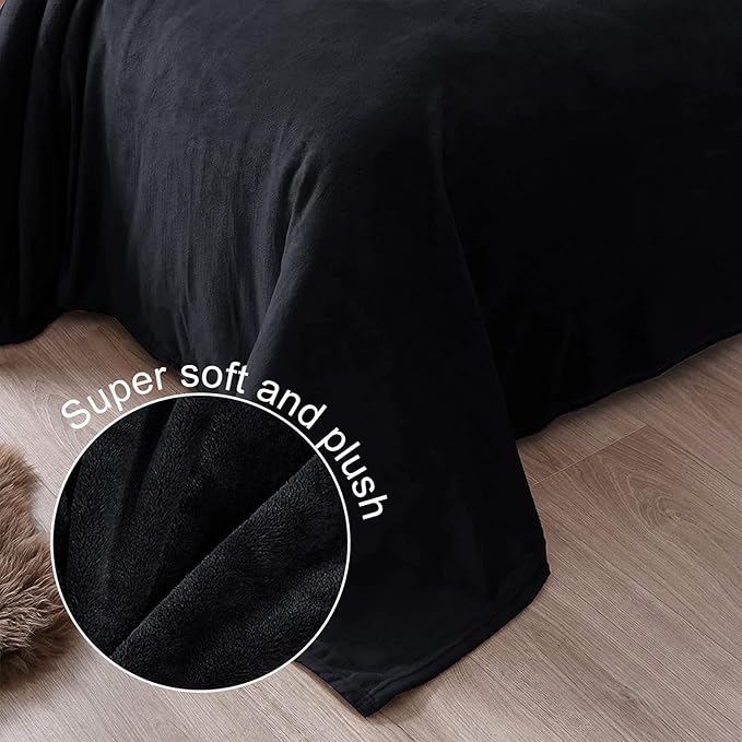 Exclusivo Mezcla Fleece Blankets Queen Size for Bed, Super Soft and Warm, All Season, Cozy, Plush, Lightweight, 90x90 Inches, Black