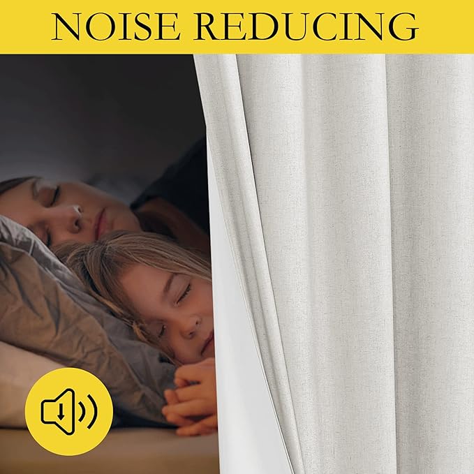 NICETOWN Extra Long Linen 100% Blackout Curtains 102 inches Length 2 Panels Set with Thermal Insulated Liners, Ivory, 62" Width, Farmhouse Style Window Draperies for Patio Sliding Glass Door