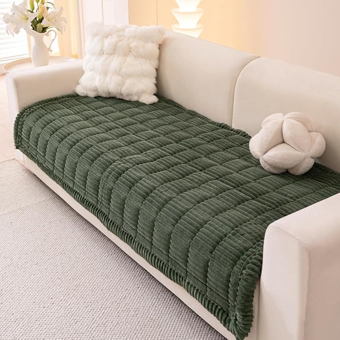Couch Cover for Dogs Washable, Fuzzy Pet Couch Covers for 3 Cushion Sofa Pet Friendly, Non Slip Sofa Cover (Green, 35" x 63"/90 x 160cm)