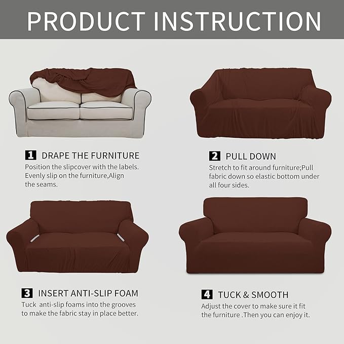 Easy-Going Stretch Oversized Loveseat Slipcover 1-Piece Sofa Cover Furniture Protector Couch Soft with Elastic Bottom for Kids Polyester Spandex Jacquard Fabric Small Checks Coffee