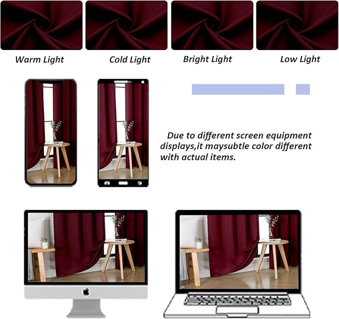 Simplebrand Ava Burgundy Blackout Curtains for Bedroom 84 Inch Length 2 Panels Set, Solid Thermal Insulated Privacy Living Room Window Treatment Curtains Blackout Drapes, W50 x L84 Inch, Burgundy