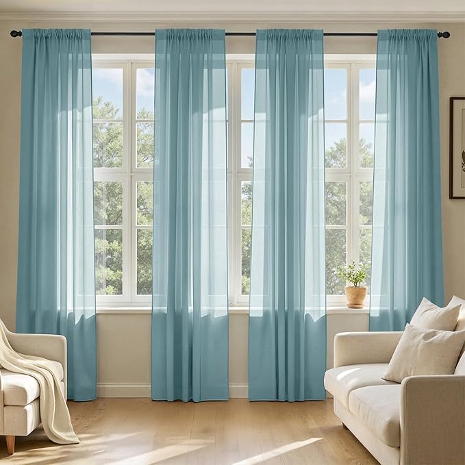 MIULEE Dusty Blue Sheer Curtains 72 Inches Long, 4 Panels Set, Light Filtering Rod Pocket Voile Drapes for Living Room and Bedroom, Airy Soft Fabric Window Treatments, 42 x 72 Inches
