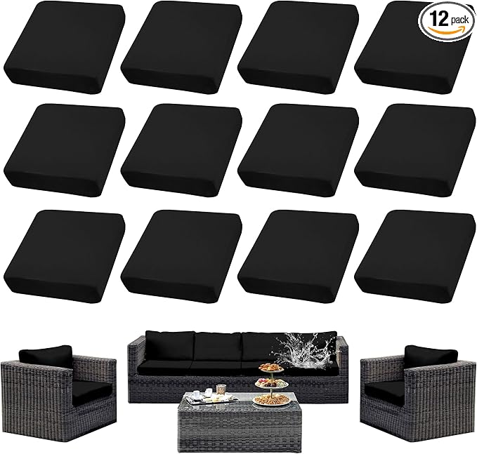 Outdoor Cushion Covers Set,12PCS Patio Furniture Couch Seat Slipcovers, Replacement for Sofa Sectional Chair(Cover，Only)