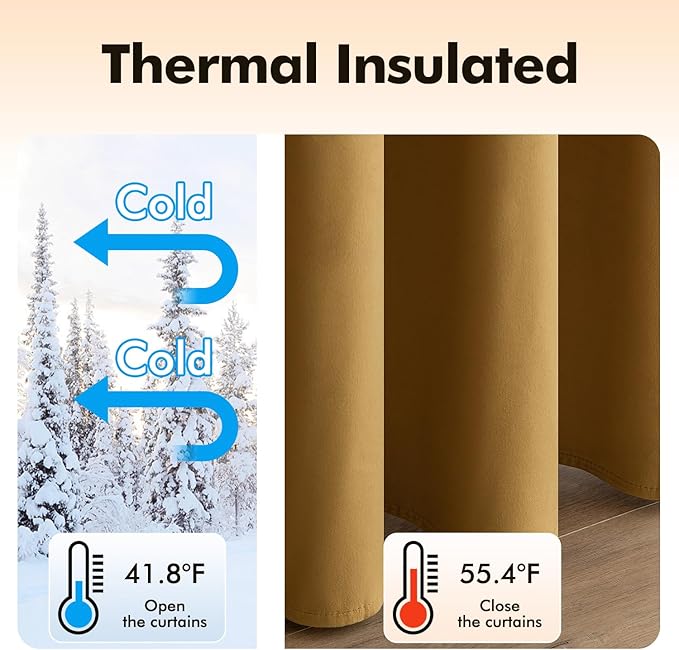 MIULEE Velvet Curtains Gold Elegant Grommet Curtains Fall Thermal Insulated Soundproof Room Darkening Black Out Curtains/Drapes for Classical Living Room Bedroom Decor 52 x 108 Inch Set of 2