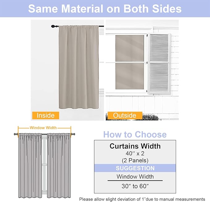 Simplebrand Ava Stone Blackout Curtains for Bedroom 96 Inches Long 2 Panels, Solid Thermal Insulated, Energy Saving Living Room Window Treatment Curtains Blackout Drapes, W40 x L96 Inch, Stone