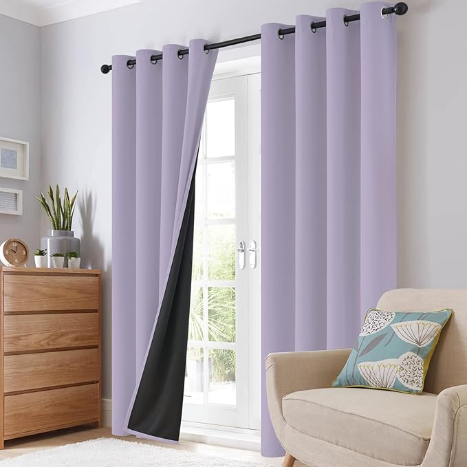 SimpleHome 100% Blackout Curtains for Bedroom,Thermal Insulated Grommet Window Drapes Room Darkening Lilac Curtains for Living Room with Black Back,42 x 63 Inch,2 Panels