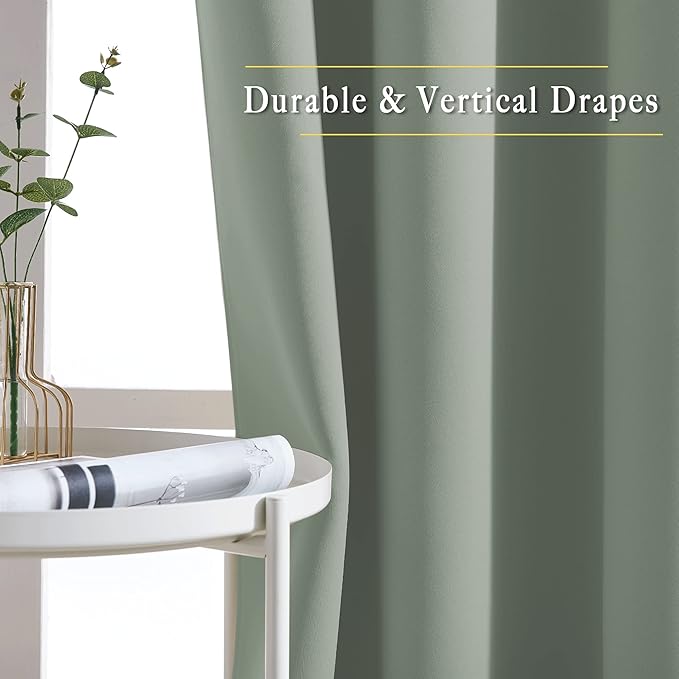 NICETOWN Blackout Bedroom Sage Green Curtains 96 inches Long, Energy Saving Thermal Window Treatments Sound Dampening Drapes Grommet Room Darkening for Living Room, W52 x L96, 2 Panels