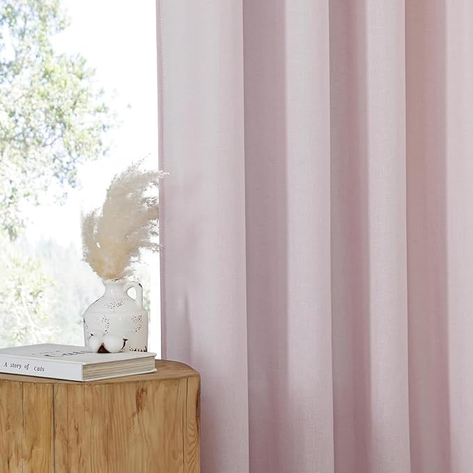 NICETOWN Blush Pink Linen Curtains for Kitchen, Thick Flax Small Window Treatments Semi Sheer Privacy Assured with Light Through for Cafe/Bathroom, W42 x L90, 2 Panels