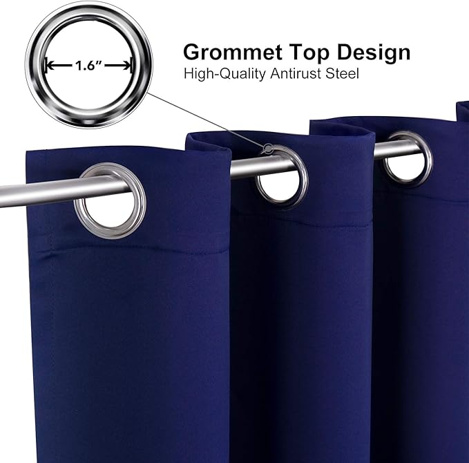 ChrisDowa Grommet Blackout Curtains for Bedroom and Living Room - 2 Panels Set Thermal Insulated Room Darkening Curtains (Navy Blue, 38W x 54L)