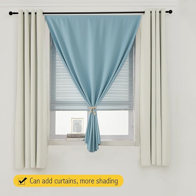 Self Adhesive Curtains, Black Out Shade for Window, Blackout Fabric Temporary Window Coverings Easy to Hang Curtains No Rod Needed, Use for Bedroom, Room, Kitchen, 59"W X 71"L, Lake Blue, 1 Panel