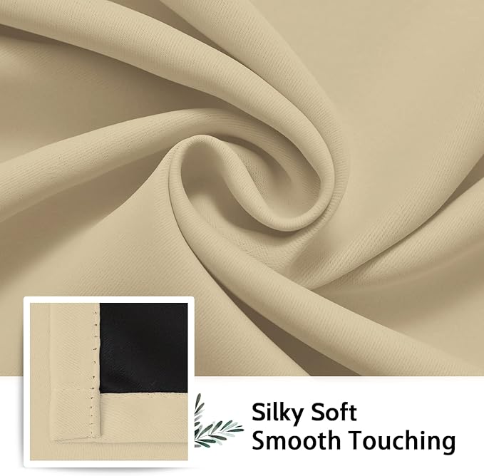 SimpleHome 100% Blackout Curtains for Bedroom,Thermal Insulated Beige Grommet Window Drapes Room Darkening Curtains for Living Room with Black Back,52 x 36 Inch,2 Panels