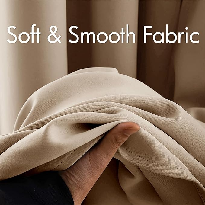 MIULEE Blackout Curtains for Bedroom Living Room Thermal Insulated Room Darkening Grommet Top Solid Light Blocking Drapery Set of 2 Window Panels 52 x 104 Inches Beige