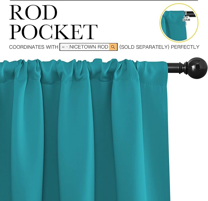 NICETOWN RV Blackout Curtains for Camper Windows, Peacock Blue, 34" x 36", Set of 2, Kitchen Curtains, Short Blackout Drapes, Thermal Insulated Rod Pocket Window Treatment Draperies for Nursery