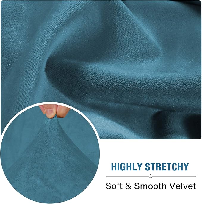 H.VERSAILTEX Velvet Stretch Couch Cushion Cover Plush Cushion Slipcover for Chair Loveseat Sofa Cushion Furniture Protector Seat Cushion Sofa Cover (2 Piece Medium Sofa Cushion Covers, Peacock Blue)