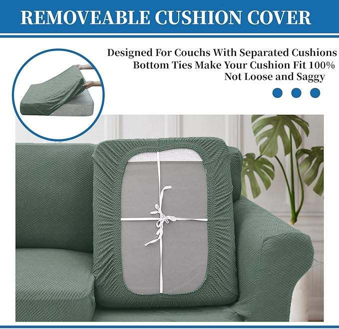 XINEAGE New 3 Pieces Couch Covers for 2 Extra Large Cushion Sofa Super Stretch Sofa Cover for 2 Large Seat Universal Loveseat Slip Cover for Living Room (Pea Green), 71"-91"(2 Cushions)