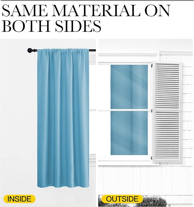 NICETOWN Living Room Curtains, Blackout Draperies, Teal Blue, 1 Pair, 70 x 84-inch, Home Decorations Thermal Insulated Solid Rod Pocket Blackout Drapes for Cafe