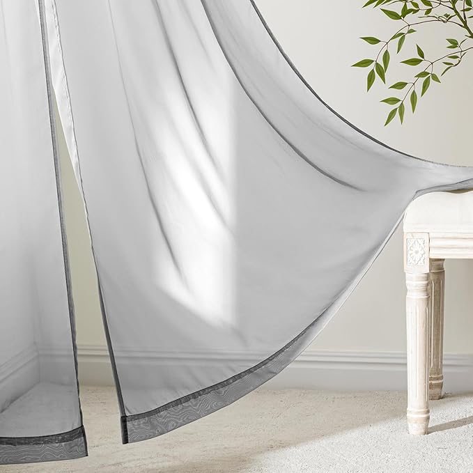 MIULEE Dark Grey Sheer Curtains 108 Inches Long, 4 Panels Set, Rod Pocket Light Filtering Window Drapes for Bedroom and Living Room, Elegant Airy Fabric, 42 x 108 Inches