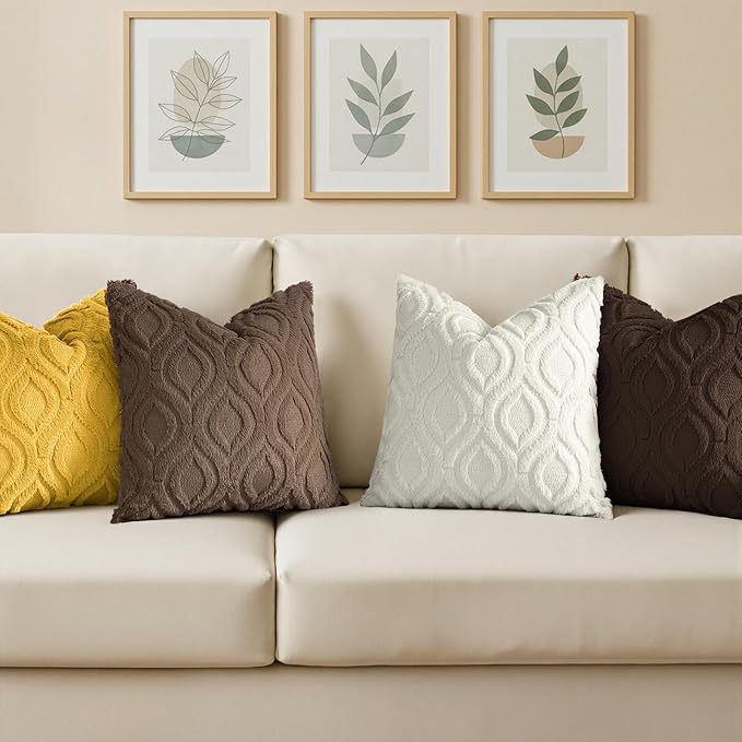 decorUhome Throw Pillow Covers 26x26 Inch Set of 2, Soft Plush Faux Wool Brown Solid Couch Pillow Covers, Accent Euro Sham Farmhouse Neutral Square Pillow Cases for Sofa Bed Living Room