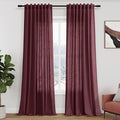 Nanspring Burgundy Linen 144 Inch Curtains for Living Room Light Filtering Semi Sheer Curtain Back Tab Vintage Boho Decor Elegant Drapes Floor to Ceiling High Window for Bedroom 52x144, 2 Panels