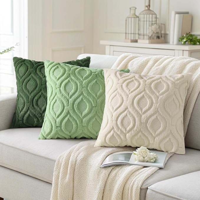 decorUhome Summer Throw Pillow Covers 24x24 Inch Set of 2, Soft Plush Faux Wool Light Sage Green Solid Couch Pillow Covers, Accent Euro Sham Farmhouse Square Pillow Cases for Sofa Bed Living Room