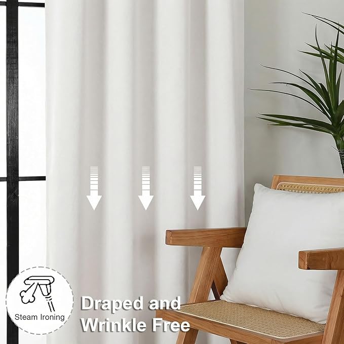 Simplebrand Ava Light Beige Short Light Filtering Curtains for Bedroom 54 Inches Long 2 Panels Set, Solid Thermal Insulated, Energy Saving Window Treatment Curtains Light Filtering, W40 x L54 Inch