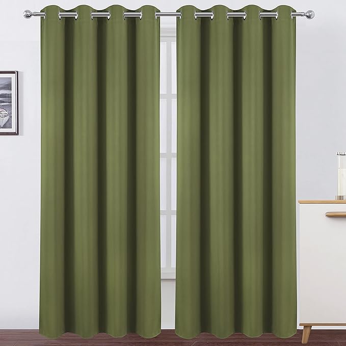 LEMOMO Blackout Curtains 66 x 95 inch/Olive Green Curtains Set of 2 Panels/Thermal Insulated Room Darkening Bedroom Curtains