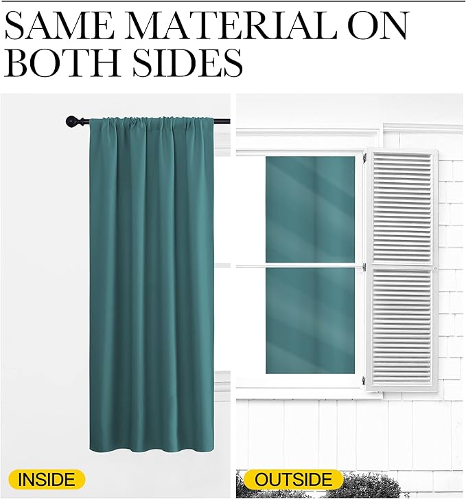 NICETOWN RV Blackout Curtains for Camper Windows, Sea Teal, 34" x 30", Set of 2, Kitchen Curtains, Short Blackout Drapes, Thermal Insulated Rod Pocket Window Treatment Draperies for Nursery