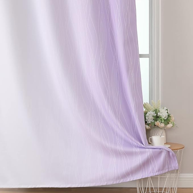 Estelar Textiler Lilac and Greyish White Ombre Blackout Curtains 45 Inch Length 2 Panels, Full Room Darkening Gradient Drapes for Kitchen, Thermal Insulated Grommet Short Curtains for Bathroom,42Wx45L
