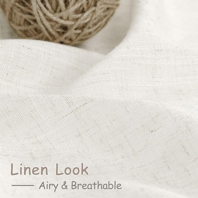 Beige White Linen Curtains 90 Inch Long 2 Panels Set for Bedroom Living Room Beige White Soft Linen Textured Window Drapes Semi Sheer Light Filtering Rod Pocket Back Tab Farmhouse Curtain 52x90